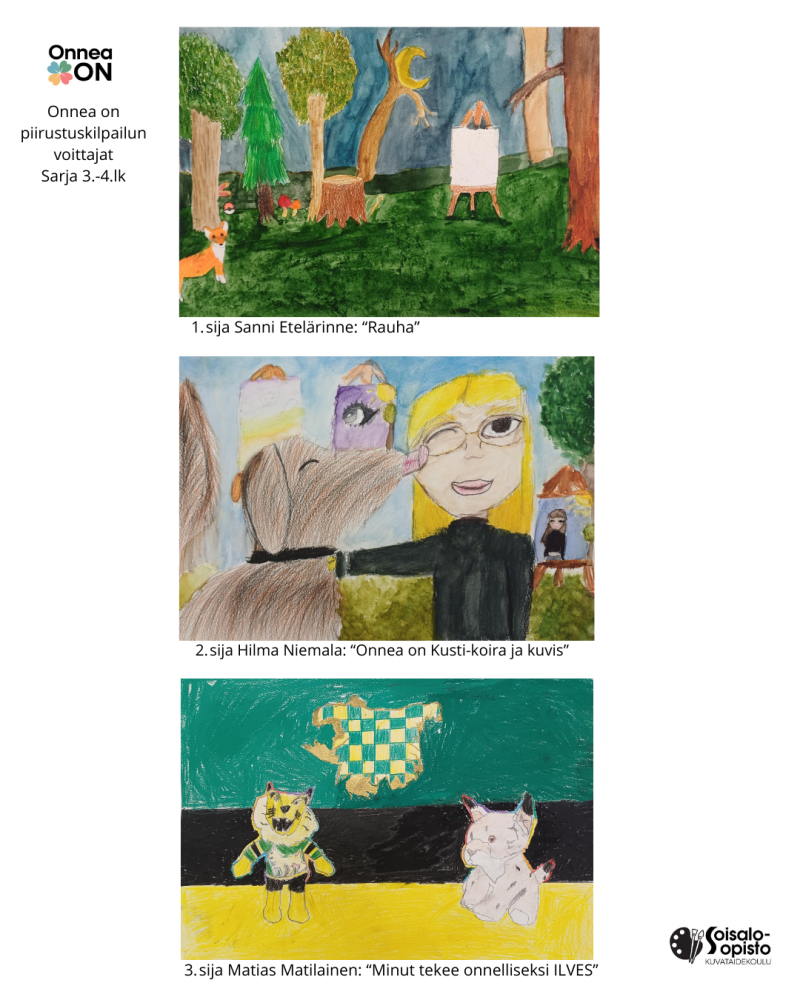 Onnea on -piirustuskilpailun 3.-4.lk voittajat