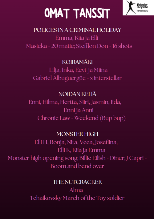 Omat tanssit esiintymisjärjestys 2 