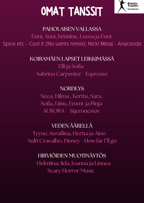 Omat tanssit esiintymisjärjestys 2